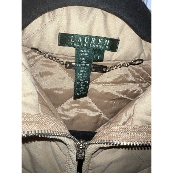 Lauren Ralph Lauren Quilted Jacket Women Small Tan Barn Coat Equestrian Vintage - Picture 3 of 8